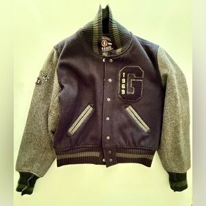 Gap Vintage 90’s Navy Blue & Charcoal Wool Varsity Jacket - Size Small